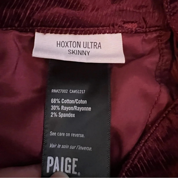 PAIGE Hoxton Ultra Skinny Velvet Corduroy Pants Dark Currant Women’s  27 - Picture 9 of 13
